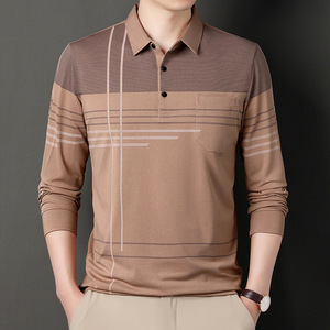 Men's Long Sleeve Knitted <b>Polo</b> <b>Shirt</b> Geometric Pattern <b>Pocket</b> Casual Style Maroon Color Regular Fit 2027 - Product Image 5