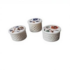 Boîte à chaînes ronde en marbre I Boîte à épingles faite à la main I Boîte à pierres multicolores I Meilleure boîte de rangement pour la vente en gros I Petite boîte à bijoux 2,5 pouces - Product Image 1