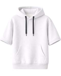 Customized Men White <b>Short</b> <b>Sleeve</b> Hoodie Pullover Cotton Fleece Casual Streetwear Kangaroo Pocket Lightweight Summer <b>Sweatshirt</b> - Product Image 1