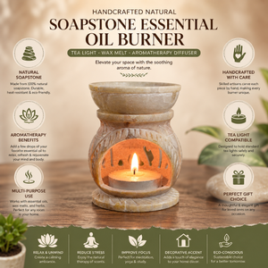 Handcrafted Natural Soapstone Essential Oil Burner | Tea Light <b>Wax</b> <b>Melt</b> Warmer Aromatherapy Diffuser for Home Spa Decor Gifts - Product Image 6