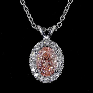 IGI Certified Oval Vivid <b>Pink</b> Lab Grown Halo Pendant Necklace Engagement <b>Wedding</b> Vintage 10K 14K 18K Gold 925 935 Silver Fine - Product Image 2
