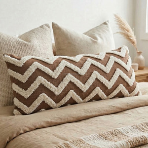 Modern Abstract Zigzag Tufted Lumbar 30x50 Cushion Cover Vintage Style Weave Textured <b>Pillow</b> Case Boho Living Room Decor - Product Image 1