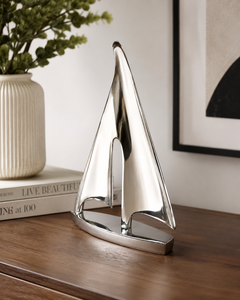Escultura de Yate en Níquel Pulido, Objeto Decorativo de Metal con Forma de Barco, Adorno Náutico para el Hogar u Oficina, Regalo Personalizado - Product Image 4
