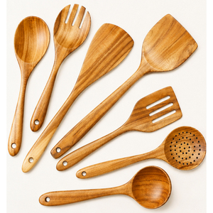 Lot de cuillères de cuisine en bois en gros – Ustensiles en bois de teck naturel, spatule de cuisine antiadhésive, louche, outils de cuisson écologiques - Product Image 1