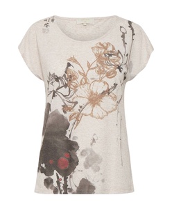 T-shirt en jersey tricoté décontracté pour femmes en coton peigné bio lavé écologique avec logo personnalisé imprimé gris mélangé - Product Image 4