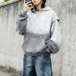 Sudadera con capucha de forro polar extragrande personalizada de peso pesado unisex, estilo vintage con lavado ácido, bolsillo desgastado, ropa urbana - Product Image 6