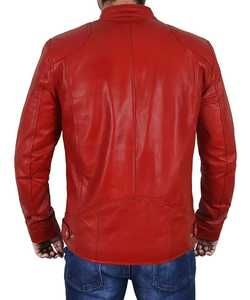 Chaqueta de Moto para Hombre, de Cuero Rojo, con Calefacción, Cuello Mao, Cierre de Cremallera, Corte Ajustado, Largo Regular, Color Sólido, Logotipo Frontal, para Invierno - Product Image 4