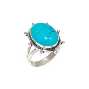 Anillo de plata con piedra turquesa de forma ovalada, plata de ley 925, joyería hecha a mano, regalo para mujeres y niñas. - Product Image 3