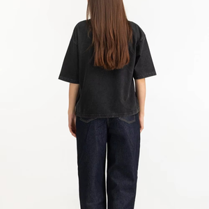 T-shirt décontracté en coton pour femme, col rond, manches courtes, style streetwear, délavé, uni - Product Image 6
