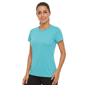 Camiseta de Manga Corta para Mujer, Color Azul Claro, Cuello Redondo, 100% Poliéster, Secado Rápido, Tejido de Punto, Corte Casual, para Primavera/Verano, Bangladesh, 180g - Product Image 2
