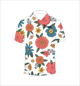 Polo Floral Denso Rojo y Azul con Patrón Multicolor Atrevido, Manga Corta, Verano, Casual, Vista Frontal y Trasera - Product Image 5
