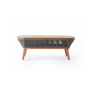 Table basse moderne en teck massif de haute qualité avec corde tressée pour usage extérieur - Product Image 1