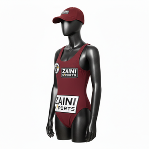 Traje de Baño de Una Pieza para Mujer, Poliéster y Spandex Premium, Color Granate Sólido, Logotipo Personalizado con Transferencia Térmica - Product Image 4