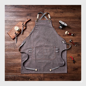 Tablier de Barbier Unisexe Style Rétro avec Motif Pugmark en Relief, Bordures en Cuir Véritable, Toile de Coton Imperméable et Résistante à l'Huile pour Salon de Coiffure - Product Image 1