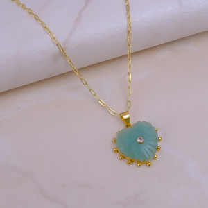 Collar con Colgante de Amazonita en Forma de Corazón, Cadena de Eslabones Chapada en Oro, Joyería de Estilo Clásico para Uso Diario - Product Image 1
