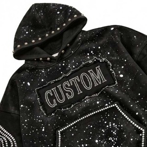 Custom Rhinestone <b>Hoodie</b> <b>Men</b> Oversized Streetwear <b>Black</b> Glitter Print French Terry Zip Up Sweatshirt Winter Fashion Hoodies - Product Image 3