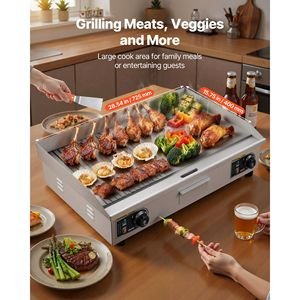 Piastra Elettrica Commerciale 28.54 X 15.75 Pollici, 2800W, 122-570°F, Controllo Temperatura Regolabile, Acciaio Inossidabile con Superficie Metà Liscia e Metà Rigata - Product Image 2