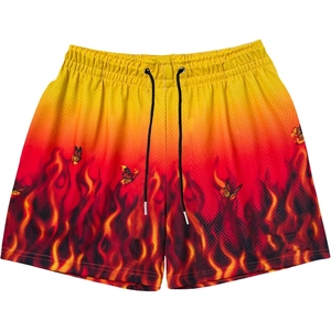 กางเกงขาสั้นผู้ชายพิมพ์ลายเปลวไฟ ผ้าตาข่าย แห้งเร็ว เหมาะสำหรับฤดูร้อน ชายหาด ลำลอง ออกกำลังกาย มีเชือกผูก - Product Image 4