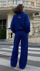 Ensemble de survêtement décontracté pour femme, bleu, à manches longues, col roulé léger à demi-zip, coupe ample, imprimé, avec pantalon de jogging à poches latérales et taille élastique - Product Image 5