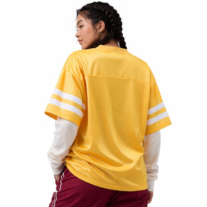 Maillot de football américain jaune oversize en maille pour femme, col en V, streetwear, chemise de sport unisexe, logo personnalisé, tenue d'équipe tendance, vente en gros - Product Image 2