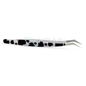Pince à épiler professionnelle pour extensions de cils, motif vache, en acier inoxydable, à angle de précision, pour usage en salon de beauté - Product Image 4