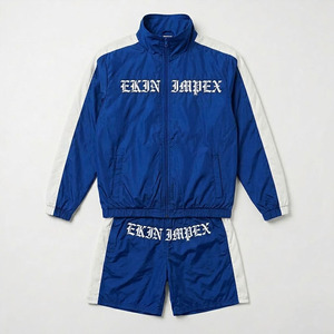 Custom Men's Vintage Streetwear Tracksuit Set <b>Gothic</b> Letter Print Windbreaker <b>Jacket</b> and Shorts 2 Piece Suit Hip Hop Style Royal - Product Image 1