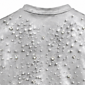 Silver Unisex Pearl T <b>Shirt</b> Short Sleeve Crew Neck Pearl <b>Studded</b> Tee Custom Casual Fashion Streetwear Apparel Top - Product Image 4