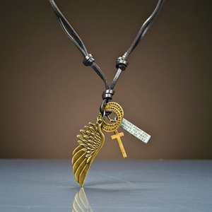 18K Gold Plated <b>Titanium</b> Steel Pendant with Adjustable Leather Rope for Men & Boys - Product Image 2