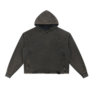 Sudadera con Capucha Unisex de Algodón Grueso, Estilo Urbano, Oversize, Lavado Ácido, Marrón, Ajuste Holgado, Vintage, Informal - Product Image 1