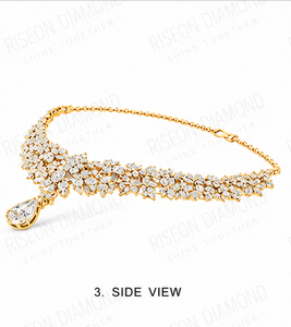 Premium Handcrafted Floral Lab Diamond <b>Necklace</b> Round Pear Cut Gold Pendant Bridal High End Occasion <b>Statement</b> Luxury Jewelry - Product Image 4
