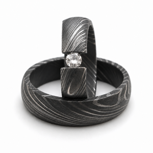 Ensemble de bagues en acier damas faites à la main par Jexmoo avec boîte à bagues, cadeau parfait pour papa, mari, petit ami - Product Image 6