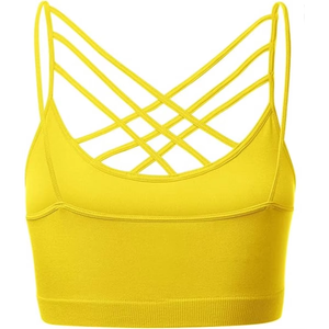 Women Sports Bra Yellow Criss Cross <b>Strappy</b> Crop <b>Top</b> Fitness Yoga Workout Activewear Custom OEM Wholesale Supplier - Product Image 4