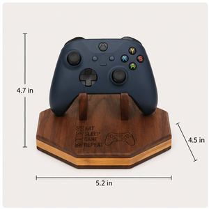 Wooden <b>Controller</b> <b>Stand</b> For Xbox And PlayStation <b>Controllers</b> Polygon Shape Engraved Design Table Top Storage Organizer - Product Image 4