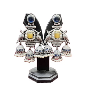 Indian Origin Oxidised <b>Silver</b> Banjara Jhumka <b>Earrings</b> Stylish Long Design for Traditional & Festive Looks Fashion Jewelry Sets - Product Image 4