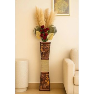 Jarrón Ovalado de Madera de Teca Premium al por Mayor |   Jarrón de suelo Moradabad hecho a mano - Product Image 2