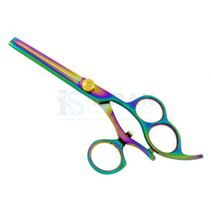 Ciseaux à cheveux professionnels en acier inoxydable, pointe acérée, pour droitiers, manche long, finition arc-en-ciel, fournitures de salon de coiffure - Product Image 1