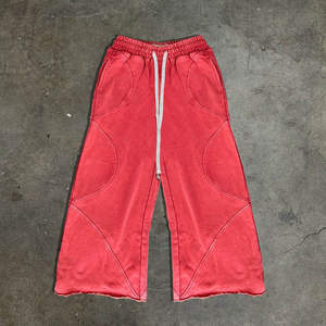 Pantalon de survêtement vintage délavé patchwork coupe large unisexe streetwear taille élastique coupe ample décontracté hip-hop skateboard mode - Product Image 4