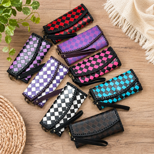 Nuevo Bolso de Mano Personalizado Ecológico a Cuadros Morado y Blanco para Mujer, Cartera de Cuero Vacuno Genuino de Alta Calidad con Tarjetero - Product Image 4