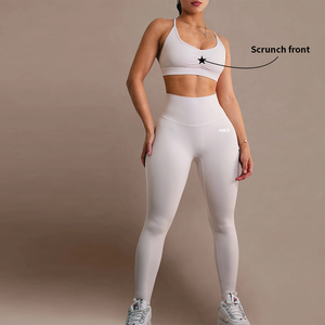 Vêtements de sport personnalisés pour femmes, doux, respirants, à séchage rapide, extensibles dans les quatre sens, ensemble deux pièces uni pour le yoga - Product Image 2