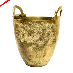 Seau à boissons rond élégant, accessoires de bar, seau à glace vintage en métal argenté, refroidisseur à vin et champagne avec poignées en bois - Product Image 4
