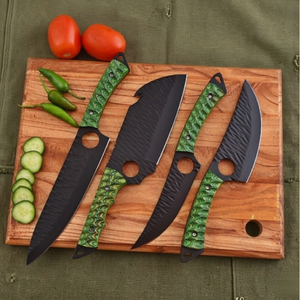 Juego de 4 Cuchillos de Cocina de Acero con Alto Contenido de Carbono, Hechos a Mano, con Hoja de Punta Caída, Acabado Negro Mate, Afilados como Navajas, Grado Industrial, con Mango de Micarta - Product Image 2