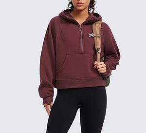 Quarter Zip <b>Up</b> Ladies Outdoor Fashion Wear Long Sleeve Hooded Crop Tops Athletic Sports Use Clothes Crop Hoodie Ladies - Product Image 3