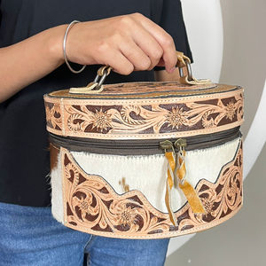 OEM ODM Classic Jewelry <b>Box</b> Set Floral Pattern Tooled Cowhide Leather Makeup Organizer Travel <b>Vanity</b> Case Gift Storage <b>Box</b> Set - Product Image 4