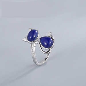 แหวนเงินแท้ปรับขนาดได้สำหรับผู้หญิง ประดับด้วยลาพิส ลาซูลีและเพชรทรงบริลเลียนท์ ตัวเรือนทองคำขาว เหมาะสำหรับสวมใส่ทุกวัน เครื่องประดับคุณภาพสูง - Product Image 5