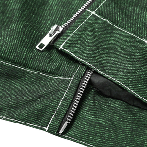 Blouson en jean vert pour homme, col rabattu, fermeture éclair intégrale, manches longues, poignets à boutons-pression, poches zippées, style décontracté streetwear - Product Image 6