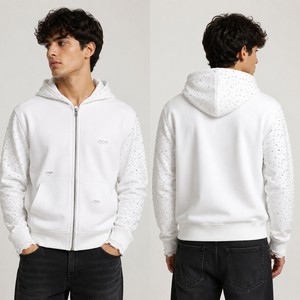เสื้อฮู้ดซิปแต่งคริสตัลแบบโอเวอร์ไซส์ ผ้าฝ้าย 100% เนื้อนุ่ม แห้งเร็ว สีซีดแบบซันเฟด สำหรับใส่สตรีทแวร์แบบยูนิเซ็กส์ - Product Image 5