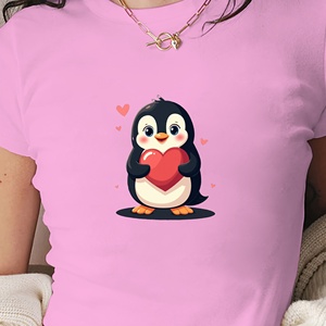 Pingüino con corazón moda mujer Camiseta corta - Product Image 4