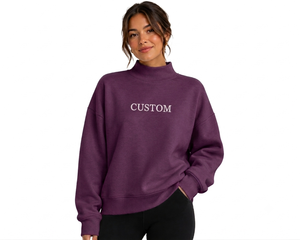 Sudadera Oversize de Cuello Alto para Mujer con Estampado de Letras Personalizado, Top Casual de Algodón Tejido para Otoño - Product Image 1