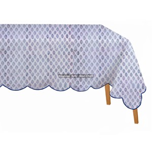 Nappe rectangulaire personnalisée en coton 100% imprimé à la main, motif festonné, 70x126 pouces - Product Image 4