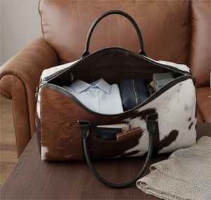 Sac de voyage léger en cuir véritable fait main avec fermeture éclair, grande capacité, fourrure intégrée, fournisseur OEM Pakistan LHODB-0066 - Product Image 3